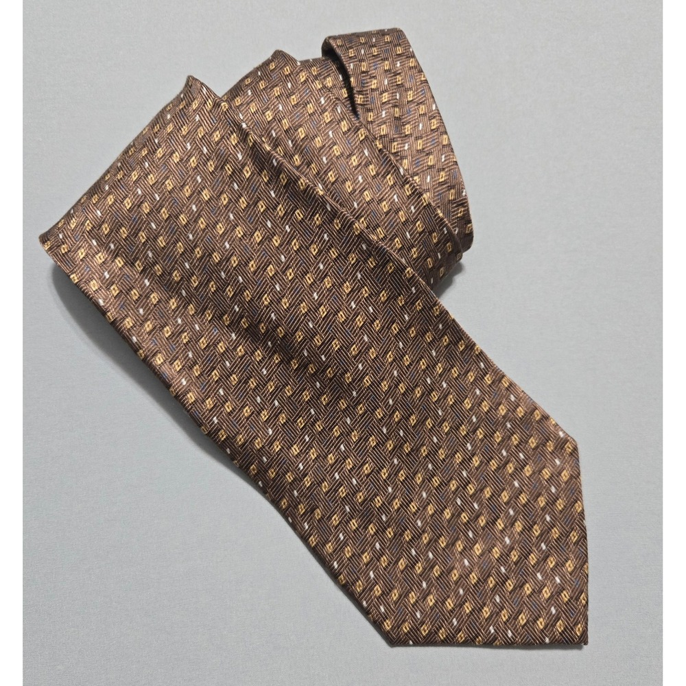 Robert Stock Silk Necktie Geometric Brown Gold 4x59